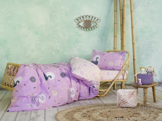Κουβερλί Παιδικό Pink Swan Lila Nima Μονό 160x240cm 100% Βαμβάκι