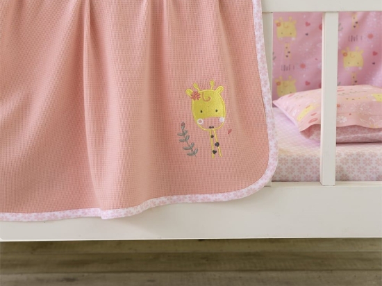 Κουβέρτα Βρεφική Πικέ Giraffe Love Pink Nima Αγκαλιάς 80x110cm 100% Βαμβάκι