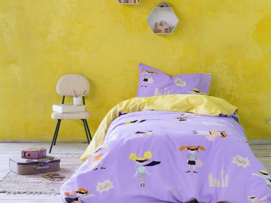 Σεντόνια Παιδικά Super Girls (Σετ 3τμχ) Lila-Yellow Nima Μονό 170x255cm 100% Βαμβάκι