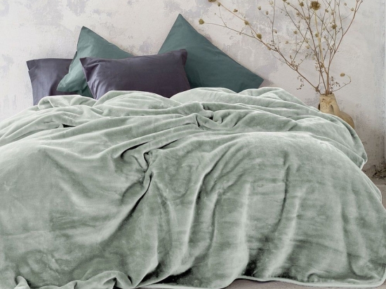 Κουβέρτα Βελουτέ Coperta Sage Green Nima Υπέρδιπλo 220x240cm Πολυέστερ