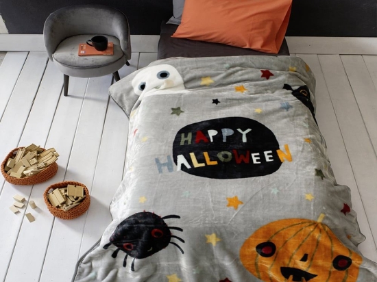Κουβέρτα Παιδική Βελουτέ Happy Halloween Grey-Multi Nima Μονό 160x220cm Πολυέστερ