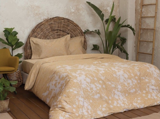 Παπλωματοθήκη Inflory (Σετ 3τμχ) Ocher Nima Υπέρδιπλo 220x240cm 100% Βαμβακοσατέν