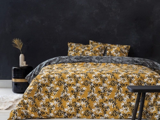 Σεντόνια Zinnia Με Λάστιχο (Σετ 3τμχ) Grey-Mustard Nima Μονό 100x232cm 100% Βαμβάκι
