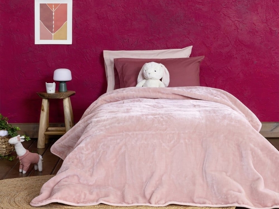 Κουβέρτα Παιδική Βελουτέ Coperta Powder Pink Nima Μονό 160x220cm Πολυέστερ