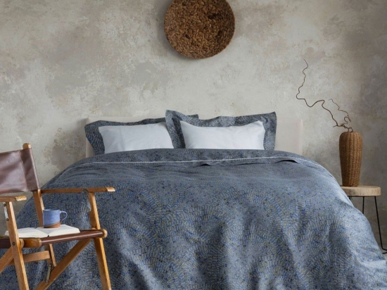 Παπλωματοθήκη Sinus (Σετ 3τμχ) Blue-Gold Nima King Size 240x260cm 100% Βαμβακοσατέν