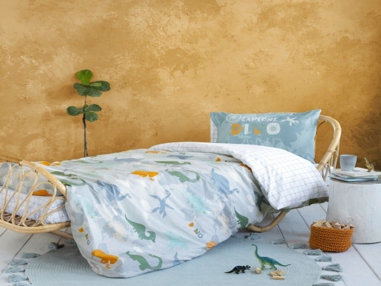 Παπλωματοθήκη Παιδική Dino Island (Σετ 2τμχ) Grey-Multi Nima Μονό 160x240cm 100% Βαμβάκι