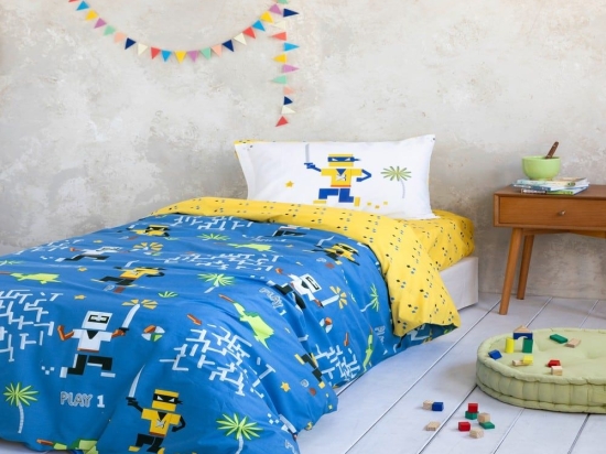 Σεντόνια Παιδικά Atari (Σετ 3τμχ) Blue-Yellow Nima Μονό 170x255cm 100% Βαμβάκι