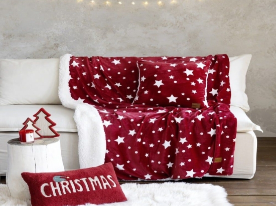 Κουβέρτα Καναπέ Xmas Stars Red-White Nima 130X170 130x170cm Πολυέστερ