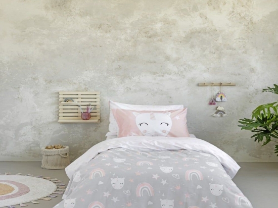 Παπλωματοθήκη Παιδική Angel (Σετ 2τμχ) Grey-Pink Nima Μονό 160x240cm 100% Βαμβάκι