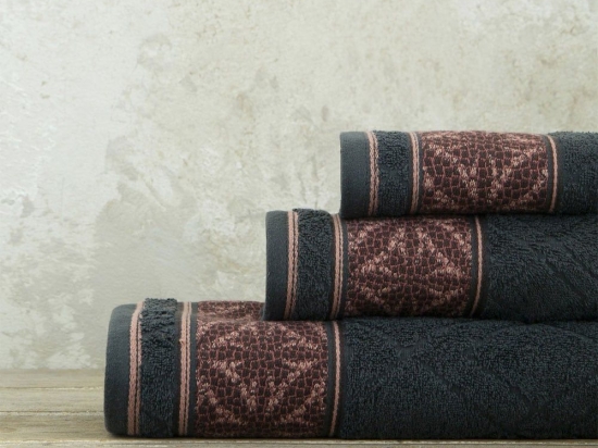 Πετσέτες Glamore (Σετ 3τμχ) Dark Grey Nima Σετ Πετσέτες 70x140cm 100% Βαμβάκι