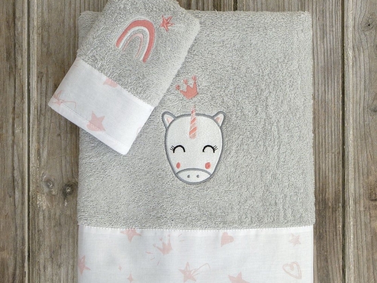 Πετσέτες Παιδικές Angel (Σετ 2τμχ) Grey-Pink Nima Σετ Πετσέτες 70x140cm 100% Βαμβάκι