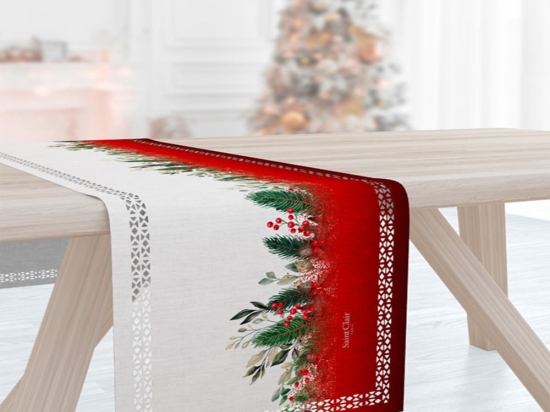 Runner Χριστουγεννιάτικο 2034 Laser Cut Red-Green Saint Clair 40Χ160 40x160cm
