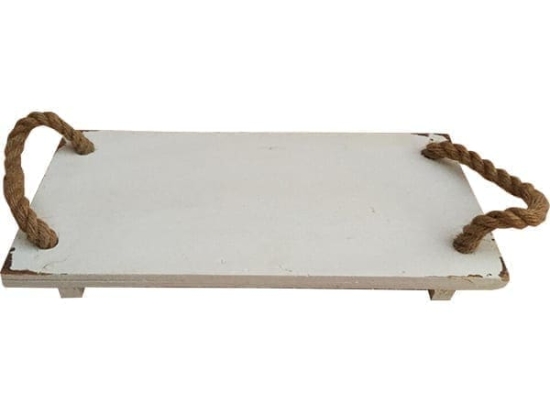 Vekrakis Δίσκος Ξύλινος με Λαβές 38x18x3 cm Λευκό