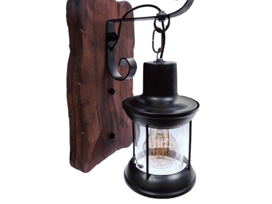 Φωτιστικό Τοίχου-Απλίκα Brasra 01204 Black GloboStar Μέταλλο,Ξύλο