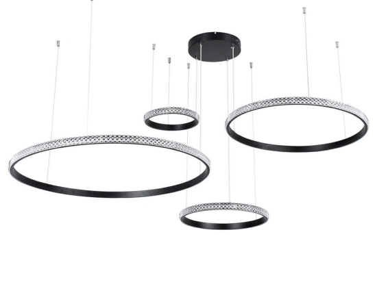 Φωτιστικό Οροφής Diamond Tetra 61148 Led 150W Φ25+40+60+80cm Black GloboStar Αλουμίνιο