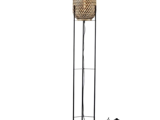 Φωτιστικό Δαπέδου AR3191F145NB 1ΧΕ27 D23XH145 Black-Natural Aca Decor Μέταλλο,Bamboo