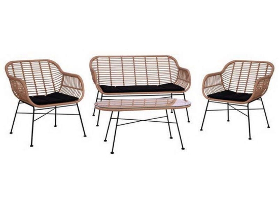 Σετ Σαλόνι 4τμχ Allerga HM5460 Μαύρο-Μπεζ 125x69x82cm 4 Θέσεων