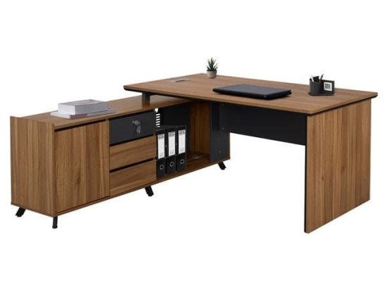 Γραφείο Επαγγελματικό Αριστερή Γωνία Honey Oak - Grey 160X160X75/40X160X66 HM2348L