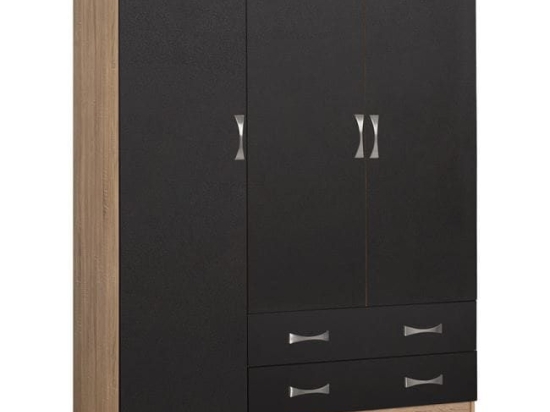Ντουλάπα Carly HM384.04 Τρίφυλλη Με Δύο Συρτάρια 150x55x180cm Sonama-Grey Τρίφυλλη Μελαμίνη