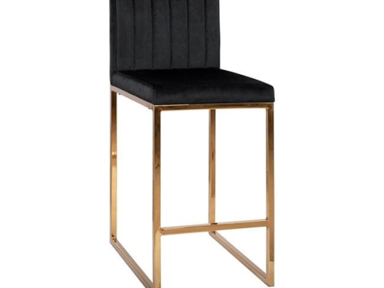 Σκαμπό Bar Piper Black & Gold HM8525.04 40x49x96Υ εκ. Σετ 2τμχ Βελούδο, Μέταλλο