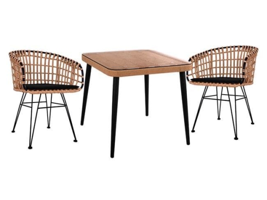 Τραπεζαρίας Σετ 3Τμχ Allegra 80X80Χ78Υ Beige & Black HM10481 2 Θέσεων