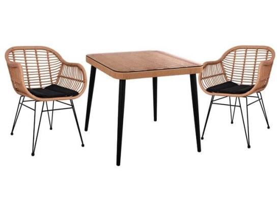 Τραπεζαρίας Σετ 3Τμχ Allegra 80X80Χ78Υ Beige & Black HM10483 2 Θέσεων