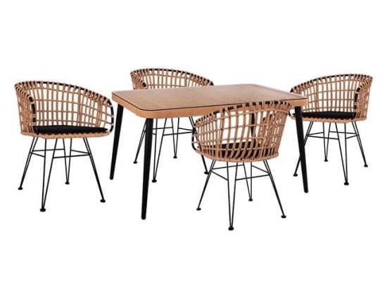 Τραπεζαρίας Σετ 5Τμχ 140X80Χ78Υ Beige & Black HM10488 4 Θέσεων
