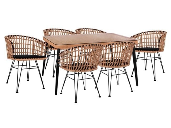 Τραπεζαρίας Σετ 7Τμχ 160X90X78Υ Beige & Black HM10496 6 Θέσεων