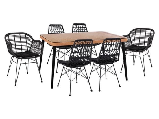 Τραπεζαρίας Σετ 7Τμχ 160X90X78Υ Beige & Black HM10516 6 Θέσεων