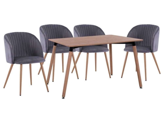 Τραπέζι Με Πολυθρόνες Σετ 5Τμχ 160Χ90cm HM11347.01 Grey 4 Θέσεων Mdf,Μέταλλο,Ύφασμα