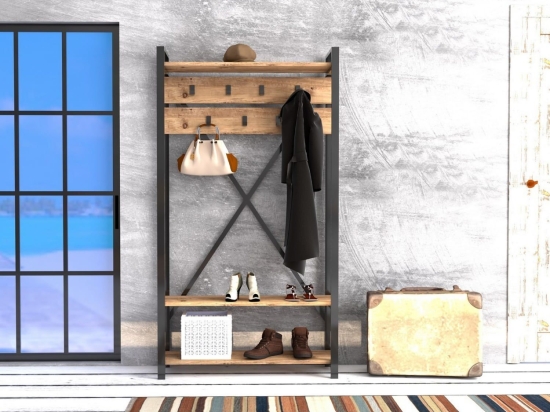 Έπιπλο Εισόδου HM8943.01 90x34x180cm Natural Wood - Black Μελαμίνη,Μέταλλο