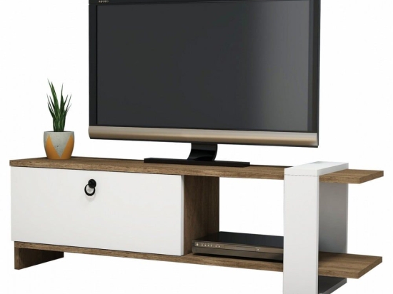 Έπιπλο Τηλεόρασης HM8900.01 120x25x36,8cm Walnut-White Μελαμίνη