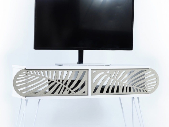Έπιπλο Τηλεόρασης Sillia HM9188.02 106x30x48cm White-Ecru Μελαμίνη,Μέταλλο