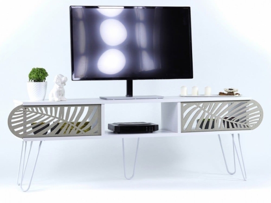 Έπιπλο Τηλεόρασης Sillia HM9189.02 151x30x48cm White-Ecru Μελαμίνη,Μέταλλο