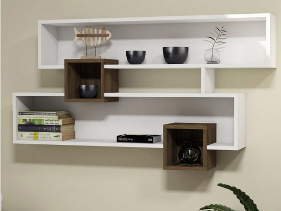 Ραφιέρα Τοίχου Freya HM8991.01 120x22x77cm White - Walnut Μελαμίνη