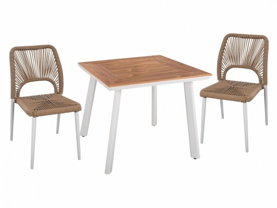 Τραπεζαρία HM11536.01 (Σετ 3τμχ) Τραπέζι White 80x80 Και Καρέκλα Με Σχοινί 2 Θέσεων