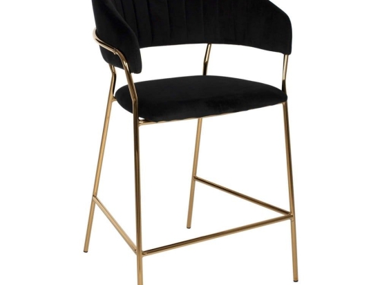 Σκαμπώ Μπαρ Μεσαίου Ύψους Theodore HM8734.04 60x55x100cm Black-Gold Βελούδο, Μέταλλο