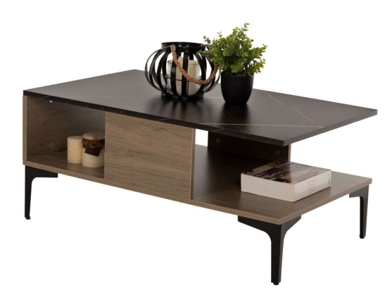 Τραπέζι Σαλονιού Με Ράφι Gunnez HM9036.11 90x54x39,5cm Walnut-Black