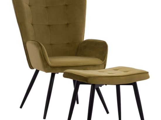 Πολυθρόνα - Μπερζέρα Με Υποπόδιο Crawley HM8918.13 70x57x103cm Black-Olive