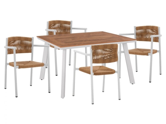 Τραπεζαρία Κήπου (Σετ 5Τμχ) HM11427 120x80x72,5cm White-Natural 4 Θέσεων