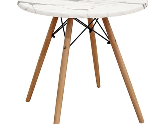 Τραπέζι Randy Marble Carraca 08.0012.1 Φ70x69cm White Werzalit,Ξύλο