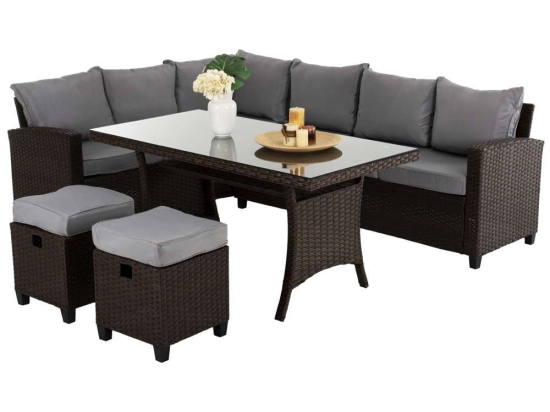 Σαλόνι Κήπου Γωνία (Σετ 5Τμχ) Tranquility HM5895.02 Με 2 Σκαμπό Και Τραπέζι Brown-Grey 9 Θέσεων