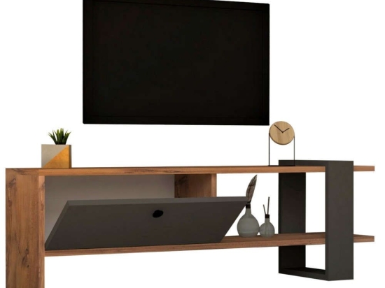 Έπιπλο Τηλεόρασης Henriette HM9436.01 120x25x36,8cm Walnut-Anthracite Μελαμίνη
