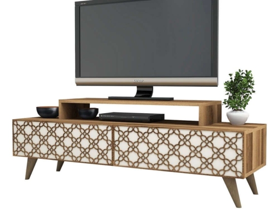 Έπιπλο Τηλεόρασης HM9510.03 140x41,8x48,8cm Walnut-Cream Μελαμίνη