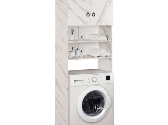 Έπιπλο Πλυντηρίου Terry HM9122.12 Με Ράφια & Ντουλάπι 64x29x181cm Εφέ Μάρμαρο White-Black Μελαμίνη