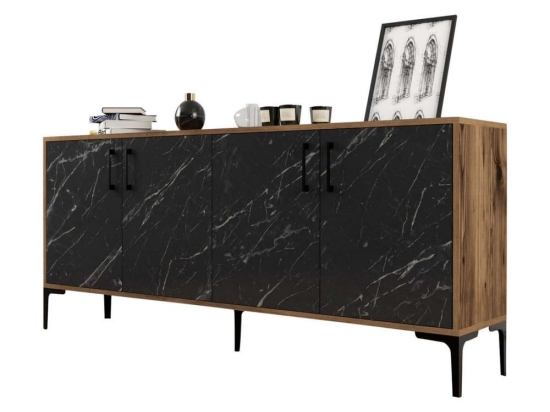 Μπουφές HM9428.03 180x35x78cm Walnut-Black Μελαμίνη,Μέταλλο
