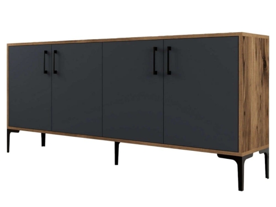 Μπουφές HM9428.01 180x35x78cm Walnut-Anthracite Μελαμίνη,Μέταλλο