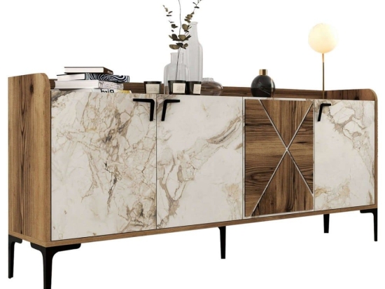 Μπουφές HM9433.02 180x35x78cm Walnut-White Μελαμίνη