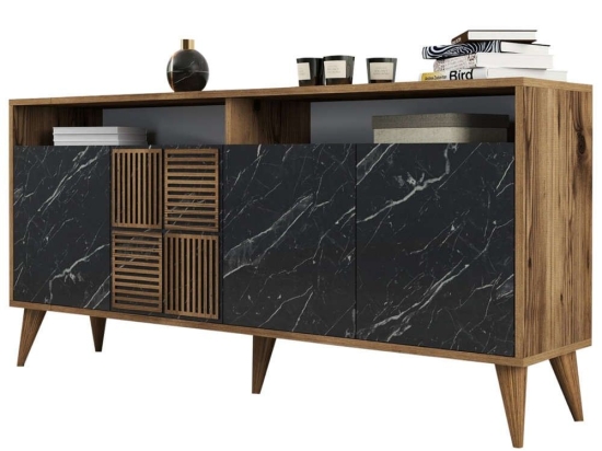 Μπουφές HM9506.02 160x35x78cm Walnut-Black Μελαμίνη