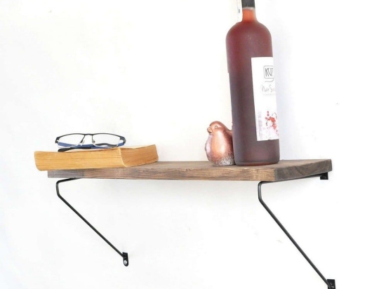 Ράφι Τοίχου HM8963.01 60x14x20cm Μέταλλο-Ξύλο Walnut-Black Μέταλλο,Ξύλο